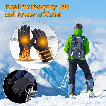 10F Winter Waterproof Windproof Warm Gloves Men Women Ski Gloves with 3M Thermal Insulated Lined - Touchscreen Fingers & Anti-Slip Palm for Cold Weather Cycling Driving Hiking Running Golf Sonw