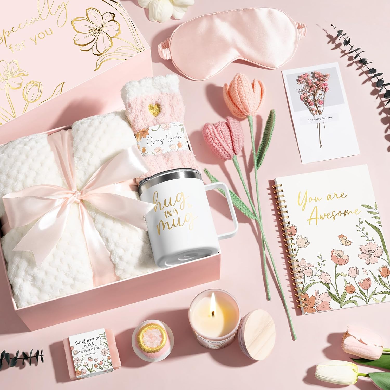 Birthday Gifts for Women Self Care Package, Get Well Soon Gift Baskets for Women Spa Gifts Set, Unique Thinking of You Inspirational Sympathy Valentines Day Gift Baskets for Her Wife Mom Friend Sister - Image 9