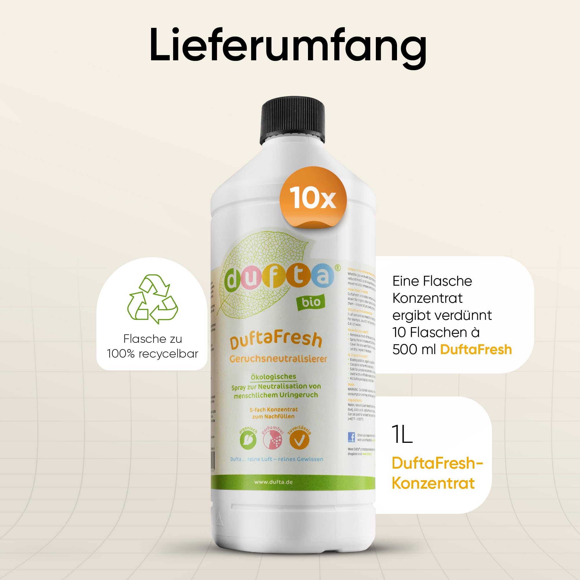 DuftaFresh Enzymreiniger Konzentrat 1L Geruchsneutralisierer | Ideal als textilerfrischer, enzymreiniger und geruchsneutralisierer für räume gegen Urin-, Rauch- und Schweißgerüche.