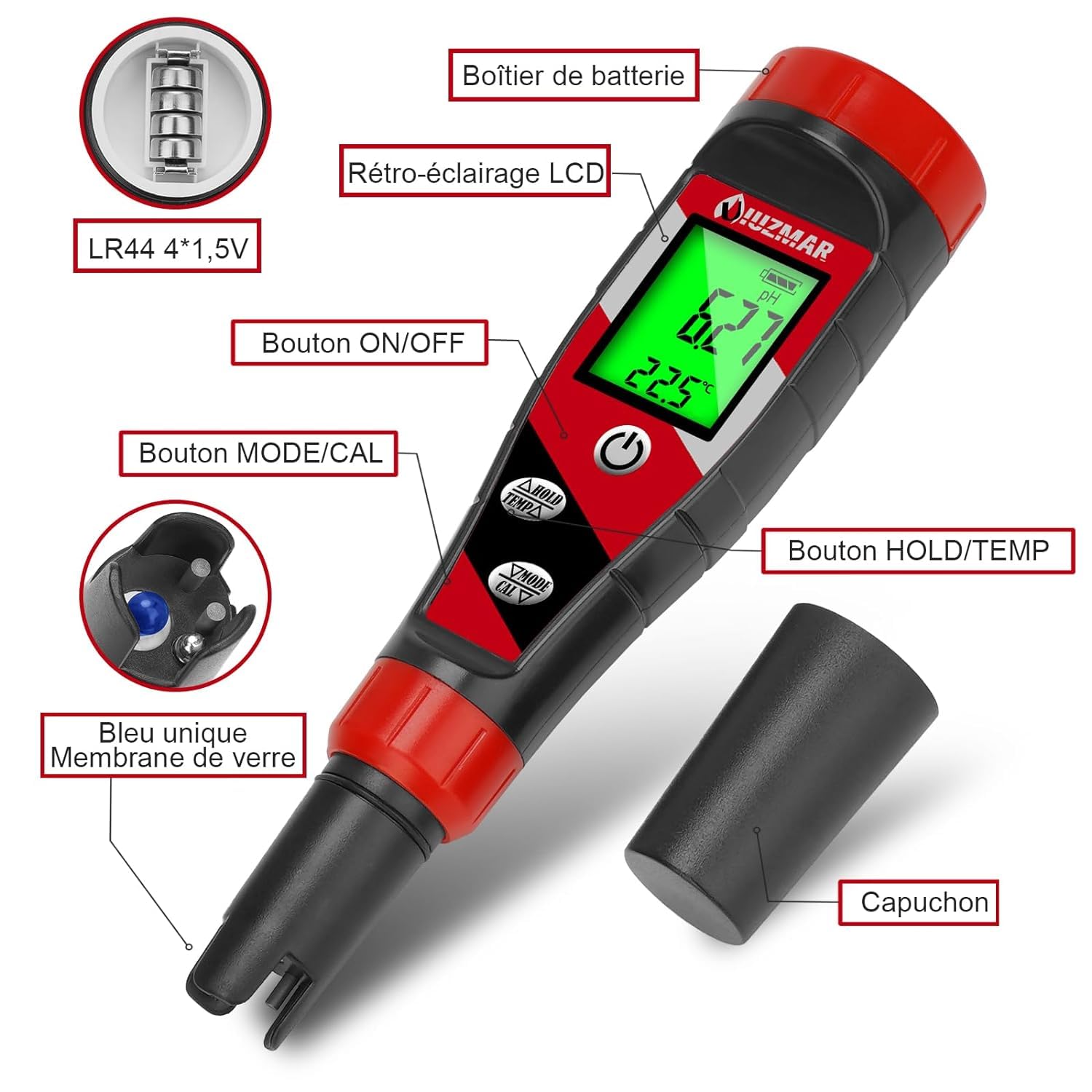 UIUZMAR pH-mètre numérique pH TDS EC mètre pour solution nutritive hydroponique pH et EC mètre avec écran LCD TDS testeur d'eau pH PPM mètre pour installation DWC tente de culture aéroponique culture