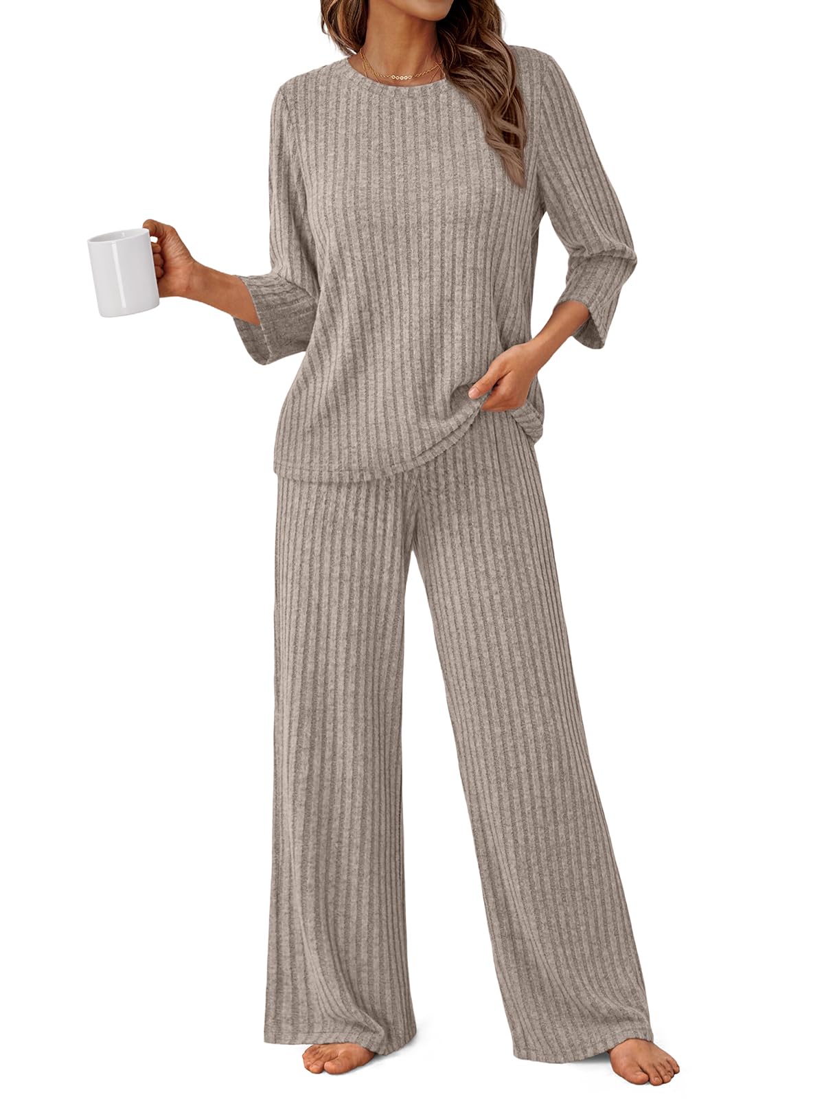 LILLUSORY Womens 2 Piece Lounge Sets Pajamas Matching Outfits 2026 3 4 Sleeve Fall Clothes Vacation Comfy Casual