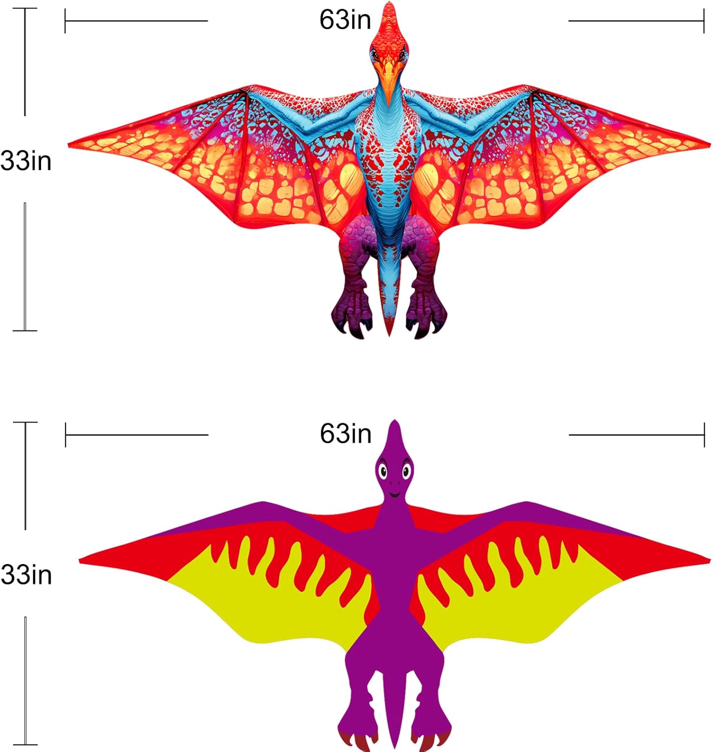 HENGDA KITE 2 Pack Dragon Kites for Kids and Adults，Dinosaur Kite Easy to Fly,Beach Kites for Family Outdoor Toy Games & Activities,Suitable for Beginners