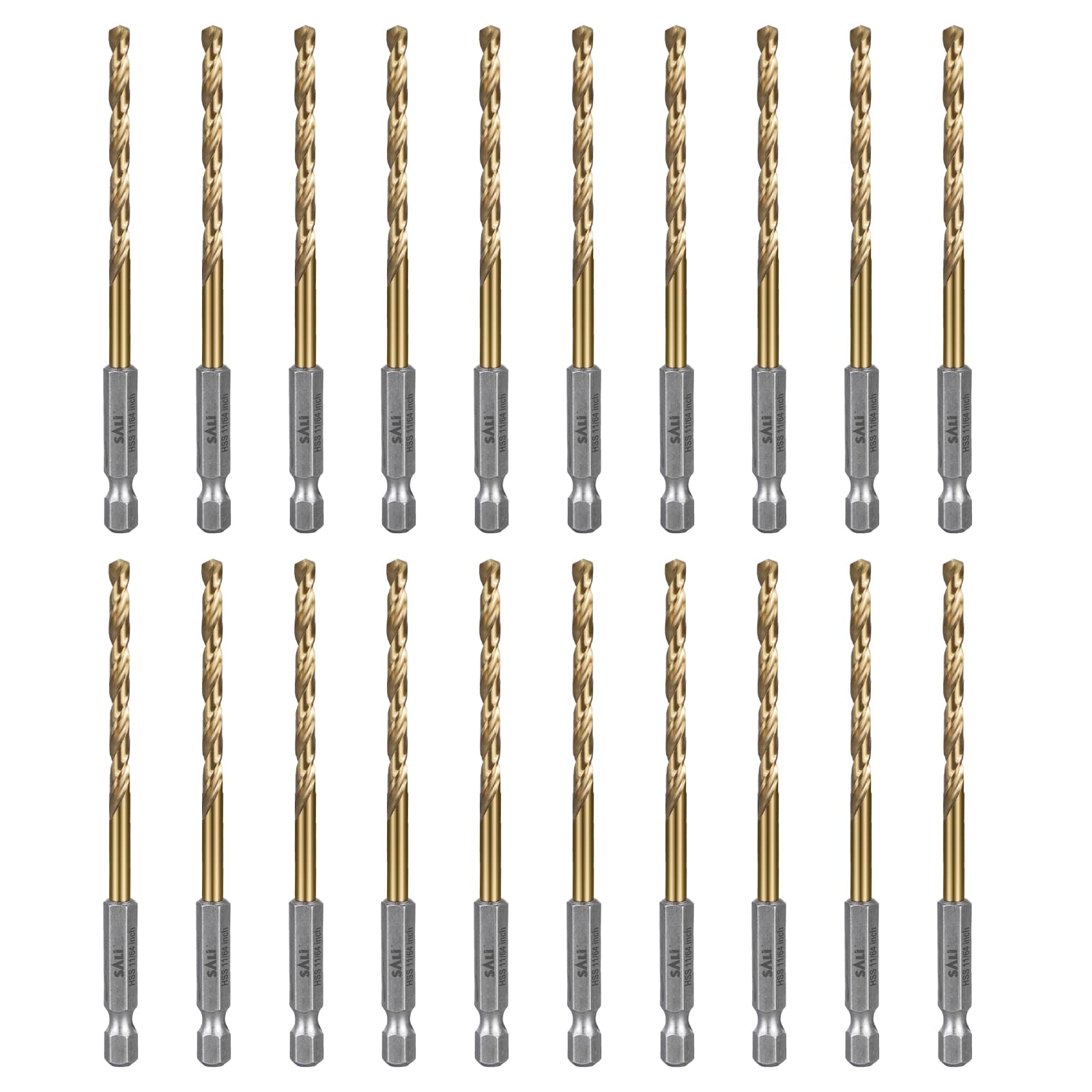 SALI Cobalt Drill Bit Set,20 Pack 11/64 Inch High Speed Steel Hex Shank Jobber Drill Bits, for Hardwood, Aluminum,Metal,Copper,Alloyed Steel