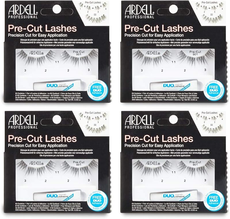 Cílios postiços pré-cortados Ardell 901 com adesivo Duo, pacote com 4