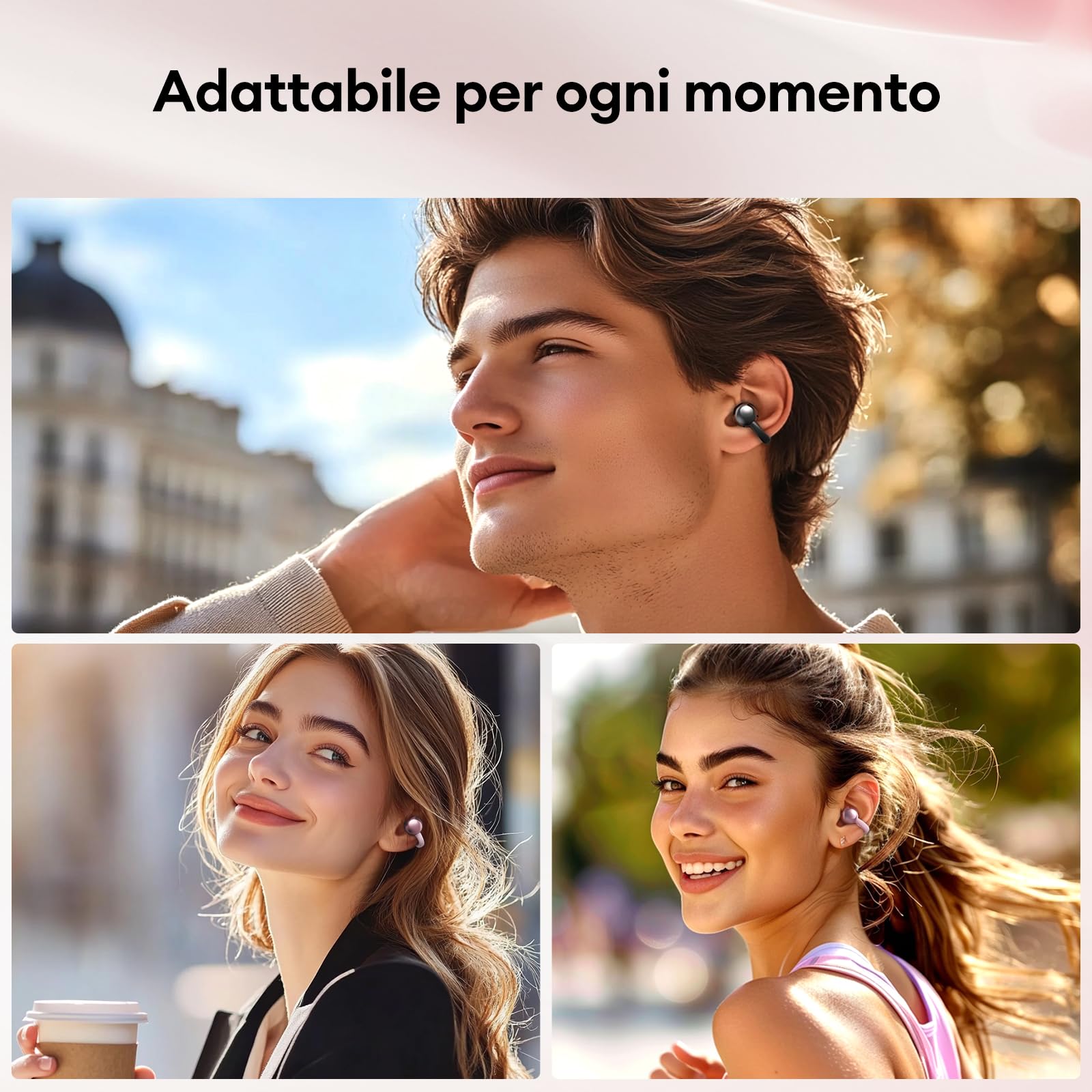 ZOMBIES CAT Auricolari Open Ear Clip-on con Schermo Touch Intelligente – Cuffie Bluetooth 5.4, Audio HiFi, Controllo Musicale & Volume, Auricolari Bluetooth per Sport,M100 Rosa