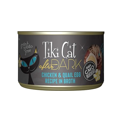 Tiki Cat After Dark, Chicken & Quail Egg, High-Protein and 100% Non-GMO Ingredients, Wet Cat Food for Adult Cats, 5.5 oz. Can (8 Count) - Chicken & Quail Egg - 5.5 Ounce (Pack of 8)