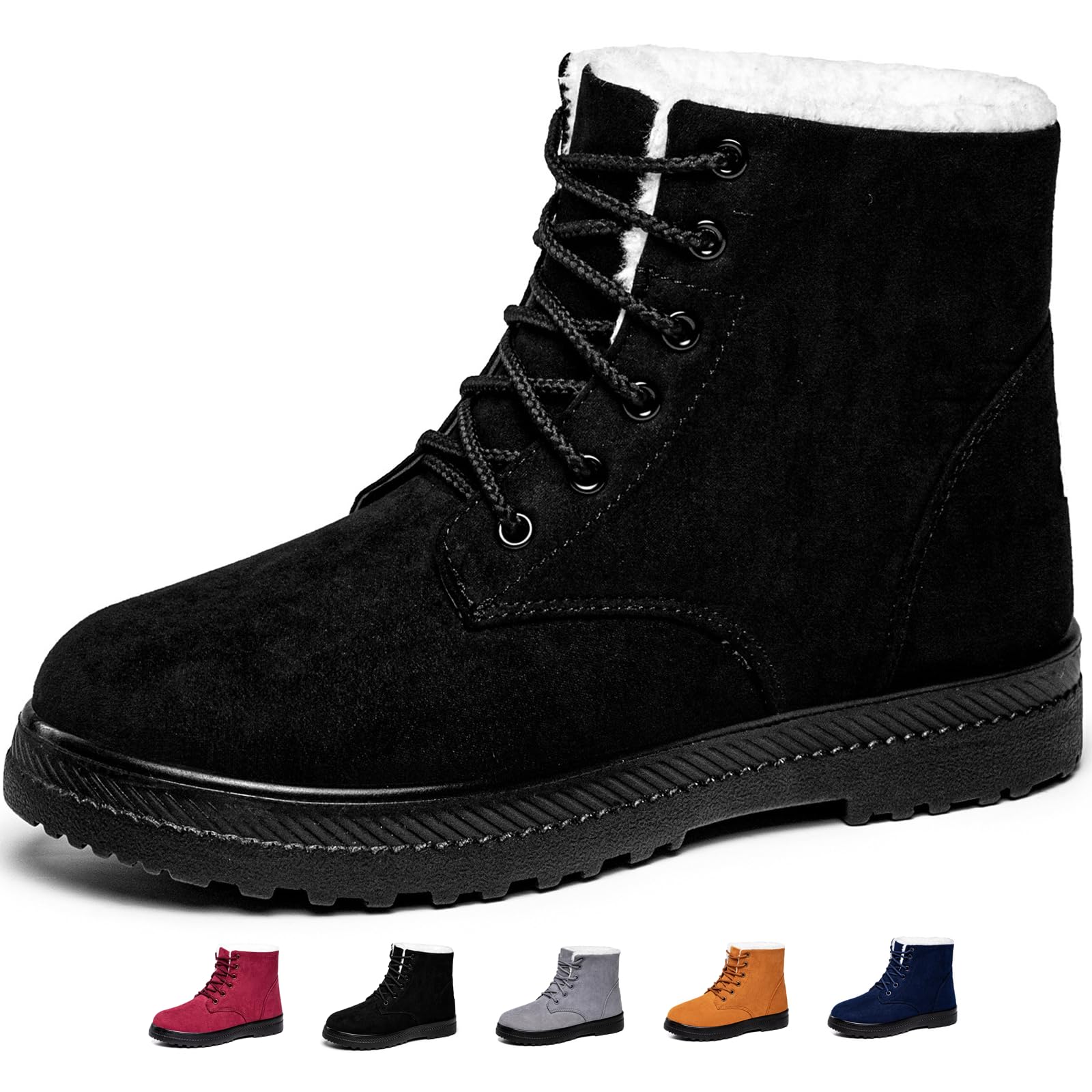 Womens Suede Lace Up Fur Lined Warm Snow Boots Cozy Fleece-Lined Winter Ankle Boots with Non-Slip Sole Multiple