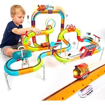 hahaland Electric Train Set for Kids 3D Anti-Gravity Race Track - 115PCS