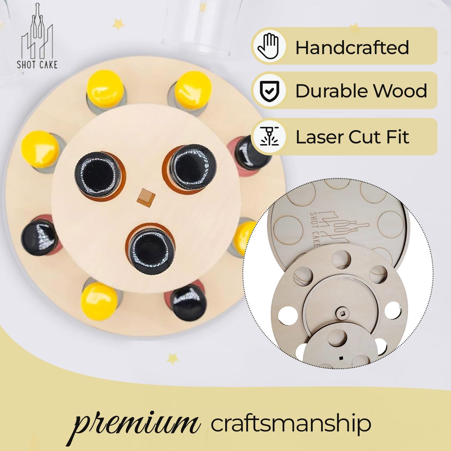 Party Display for Mini Liquor Bottles | 21st Birthday holiday celebration decoration centerpiece Natural Wood color