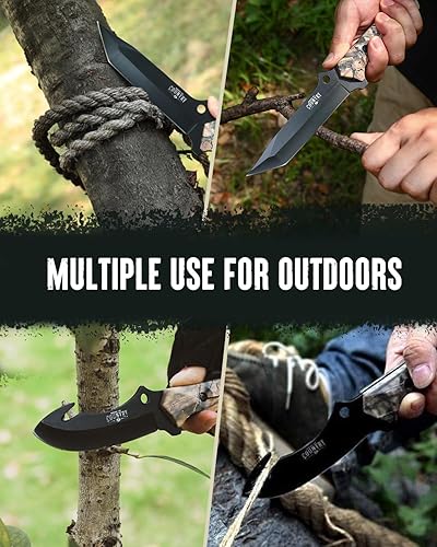 Miniatura 7 de Mossy Oak Juego de cuchillos de caza de hoja fija, 2 piezas, mango de espiga completa, borde recto y cuchillas de gancho intestinal, cuchillo de