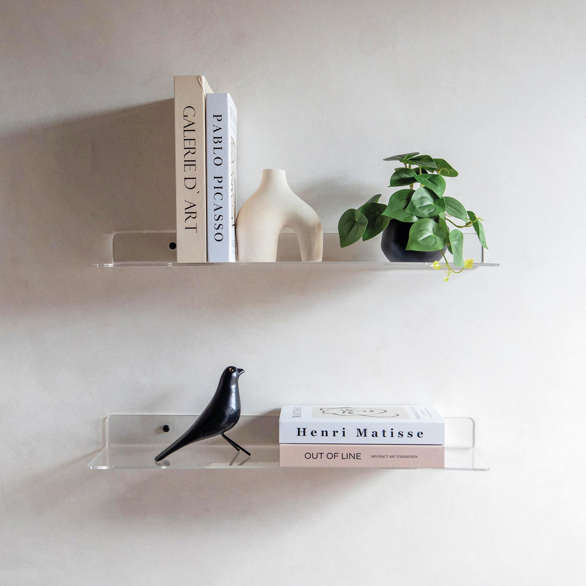 MILUKA Repisas de Pared en Metacrilato Transparente 60 x 15 cm (Pack 2) | Estante flotante de acrílico resistente, Baldas Invisibles Efecto Cristal | Repisas Decorativas para Libros, Fotos y Plantas