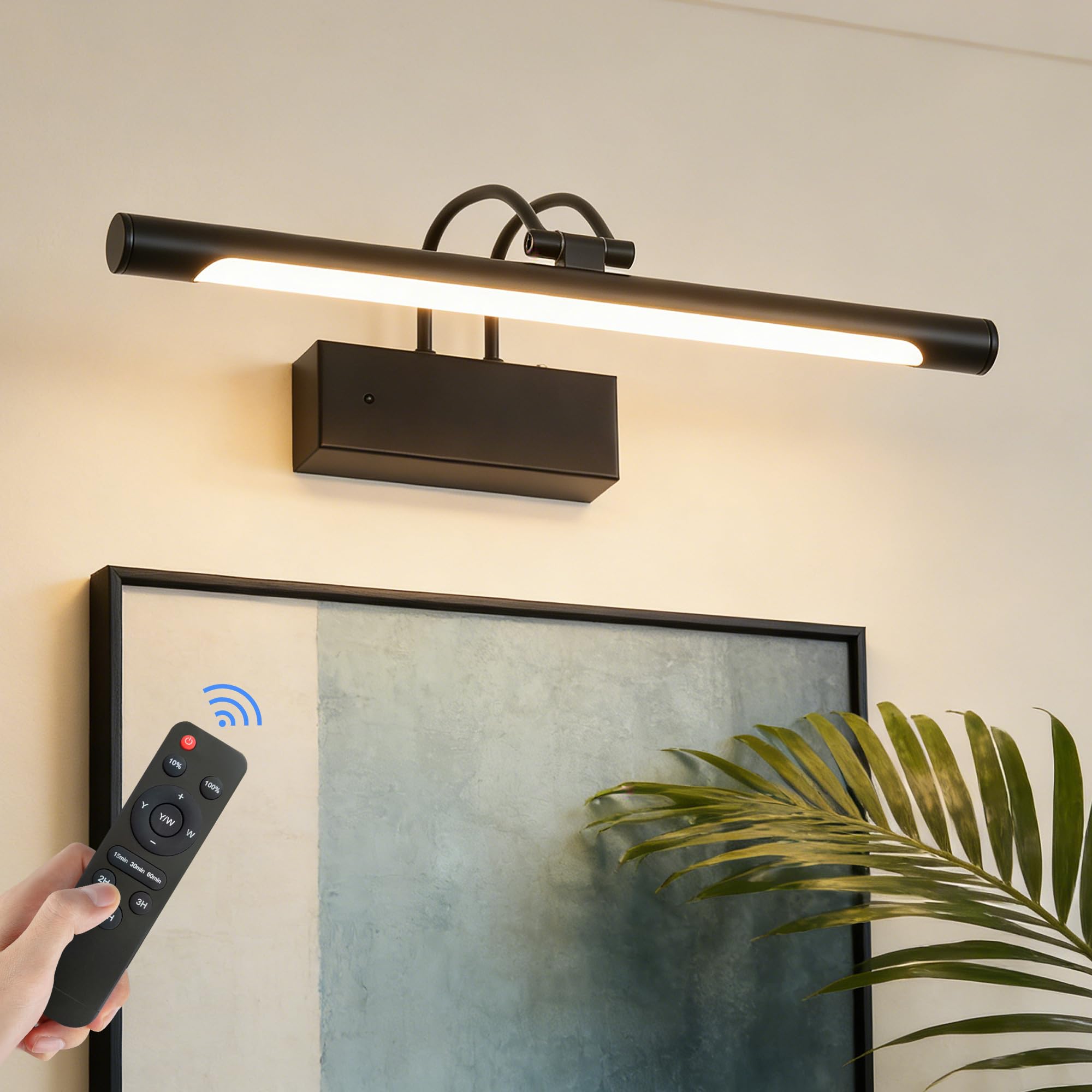Actask Picture Lights for Wall, 40CM 8000mAh Battery Operated Wall Lights，Wireless Rechargeable Picture Light with Remote, Dimmable & 3CCT, 270° Adjustable Picture Lighting for Gallery Hallway, Black