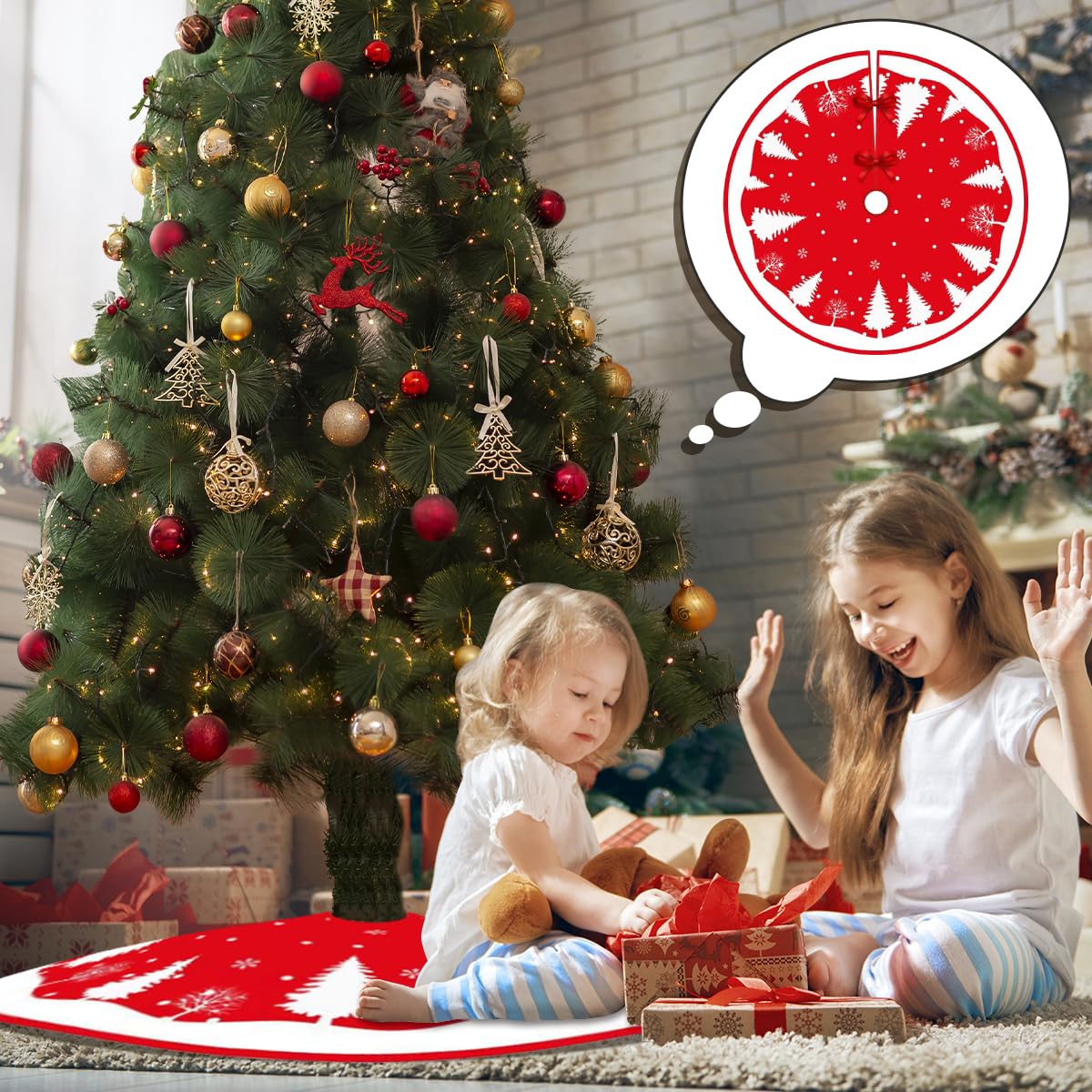 Falda Árbol Navidad Rojo, 120cm Pie Redondo, Cubre Pie Peluche Corto, Base para Fiesta de Año Nuevo, Vacaciones en Casa, Decoración