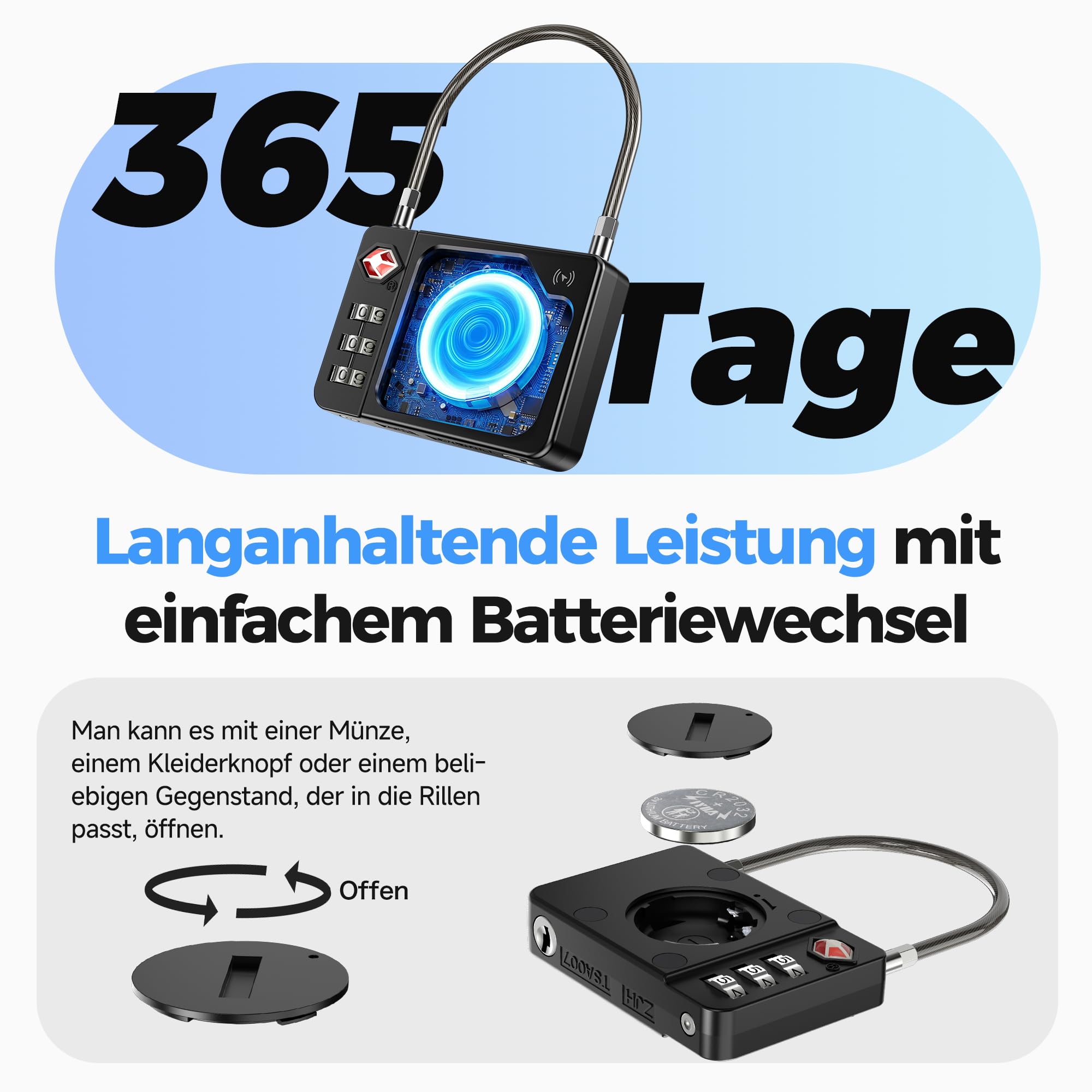 MiLi Candado inteligente para maleta con tracker, candado de viaje aprobado por TSA, compatible con iOS Buscar & Google Localizador App, candado con combinación para maleta, mochila y funda para arma
