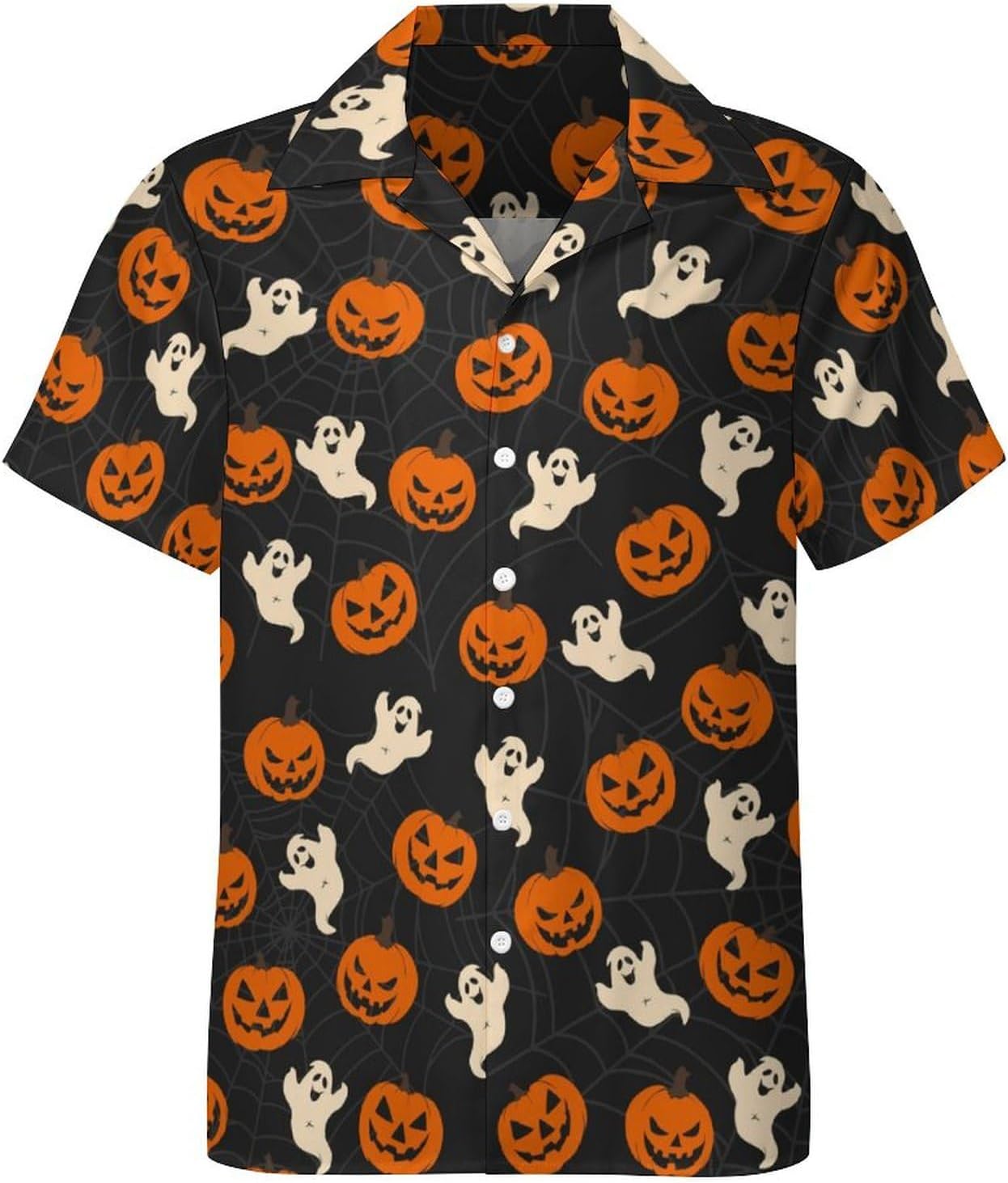 Halloween Shirts for Men Pumpkin Cat Button Down Shirt Short Sleeve Fun Hawaiian Shirts Pumpkin/Black1 Large Large