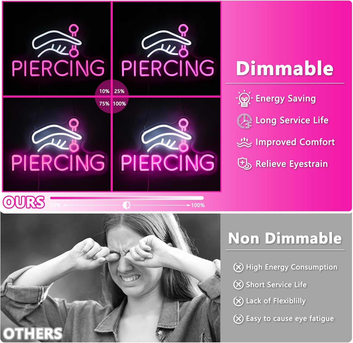 Piercing Neon Sign, Tattoo Neon Signs for Wall Decor, Dimmable Led Signs for Bedroom, Light Up Signs for Tattoo Salon Studio Ear Body Piercing Shop Business Decoration - Image 4