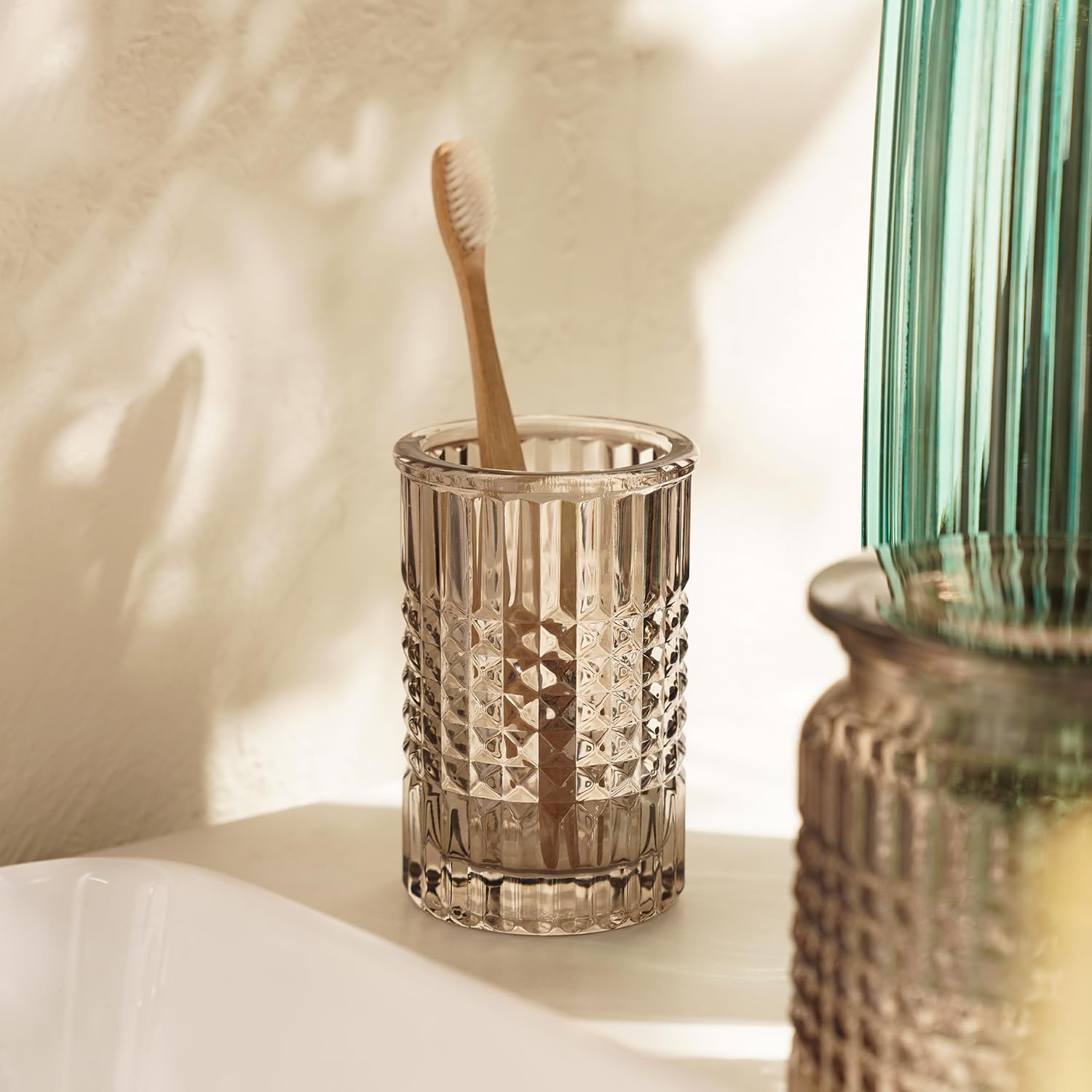 Pure Home + Living Brown Diamond Texture Glass Tooth Brush Holder-image-35