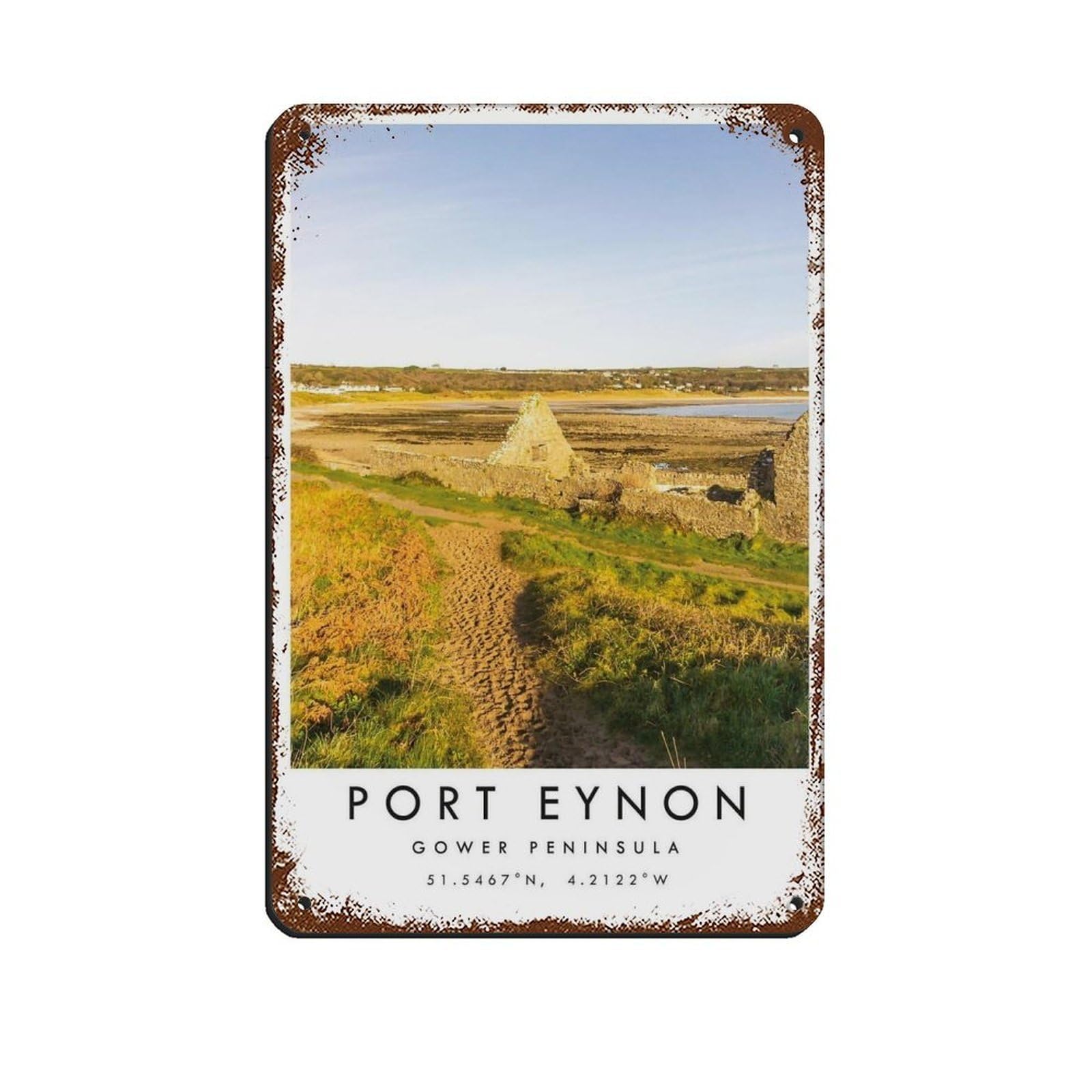 Port Eynon Travel,Gower Peninsula Poster Retro Poster Metal Tin Sign Chic Art Retro Iron Painting Bar People Cave Cafe Family Garage Poster Wall Decoration 8x12inch(20x30cm)