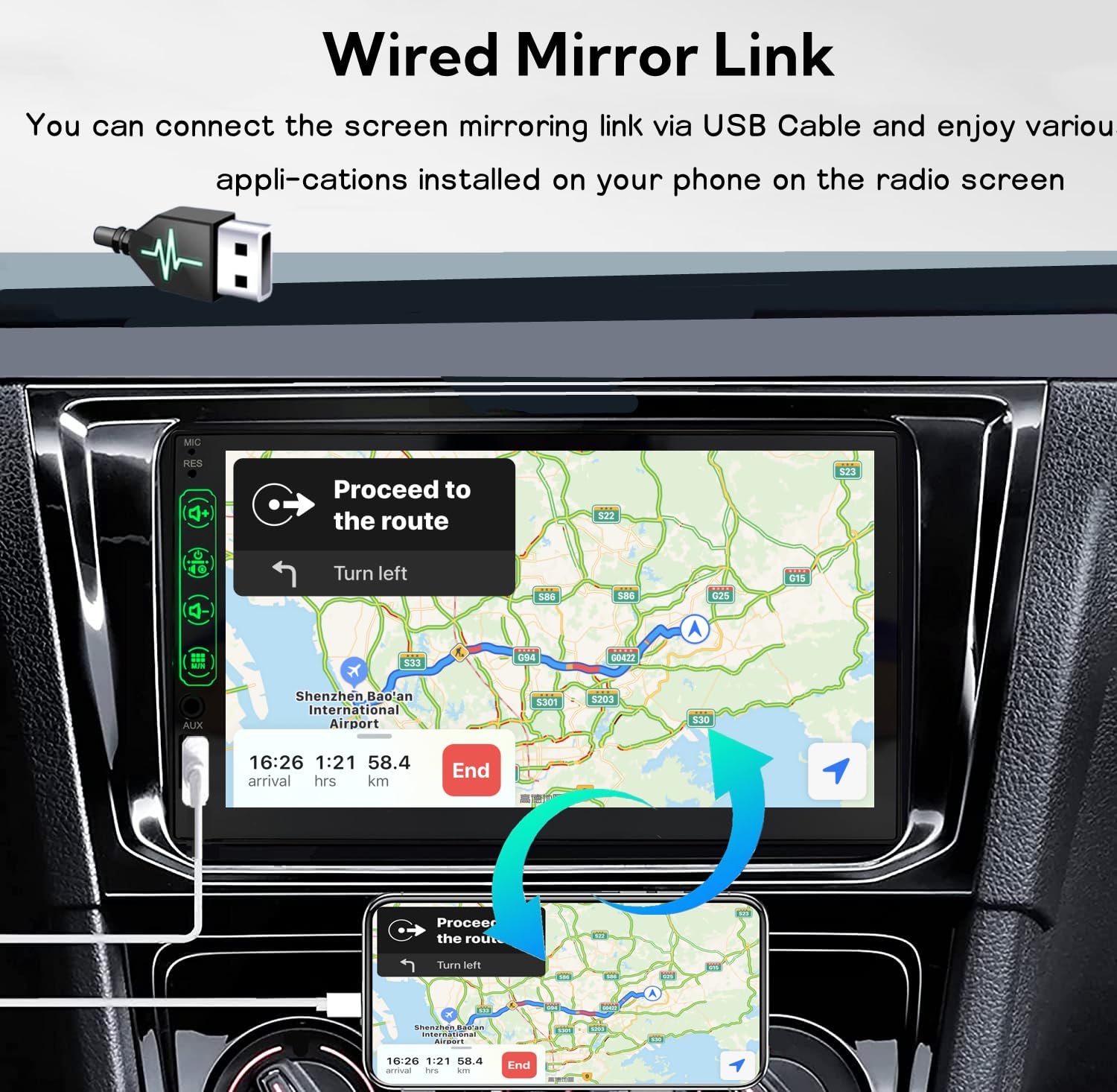 Autoradio 1 DIN con Schermo CarPlay & Android Auto – 7 Pollici Touchscreen Stereo Auto con Schermo, Radio Bluetooth Auto con Mirror Link/USB/FM, Supporta Telecamera Posteriore