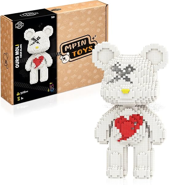 Ours 3D Cœur Blanc - Blocs de Construction (3110 Pcs) – Micro Briques Mini Building Blocks – Jeu de Construction pour Adultes & Ados 14+ – 32 cm – Maquette DIY Défi Créatif – Idée Cadeau - 1