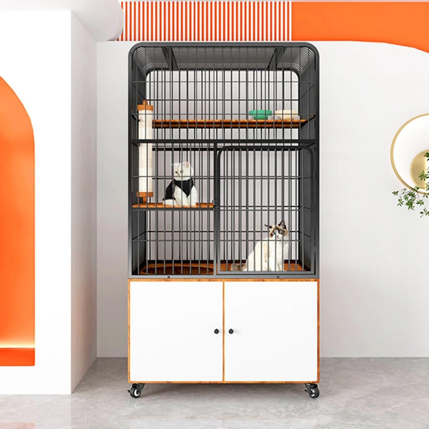 5-tier Cat Playpen, Cat Enclosures, Large Cat Cage, with Drawer Storage, Wooden Platform, Sturdy, Detachable, with Wheels, Pet Playpen, 31.5x23.6x61in(Black)