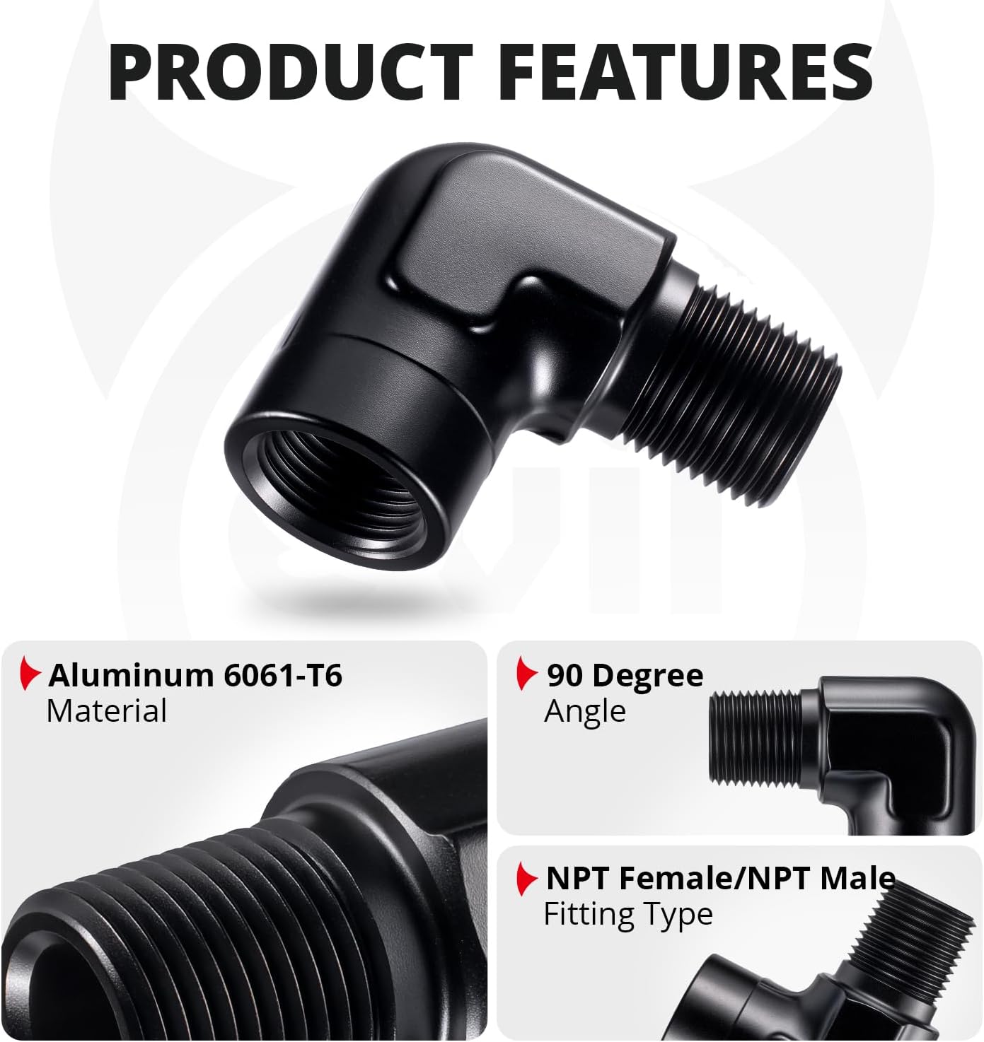 EVIL ENERGY 3/8" NPT Female to Male Fitting Adapter 90 Degree Elbow Aluminum Black