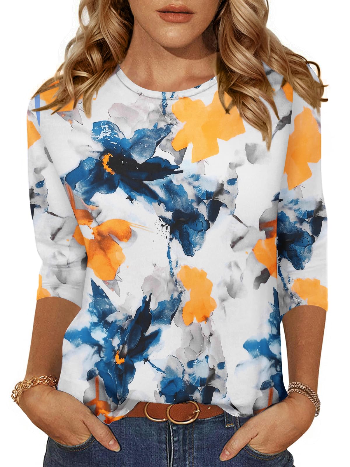 Zeagoo Women's Casual 3/4 Sleeve T-Shirts Crew Neck Cute Tunic Tops Basic Tees Blouses Business Work Tee Tops 2025