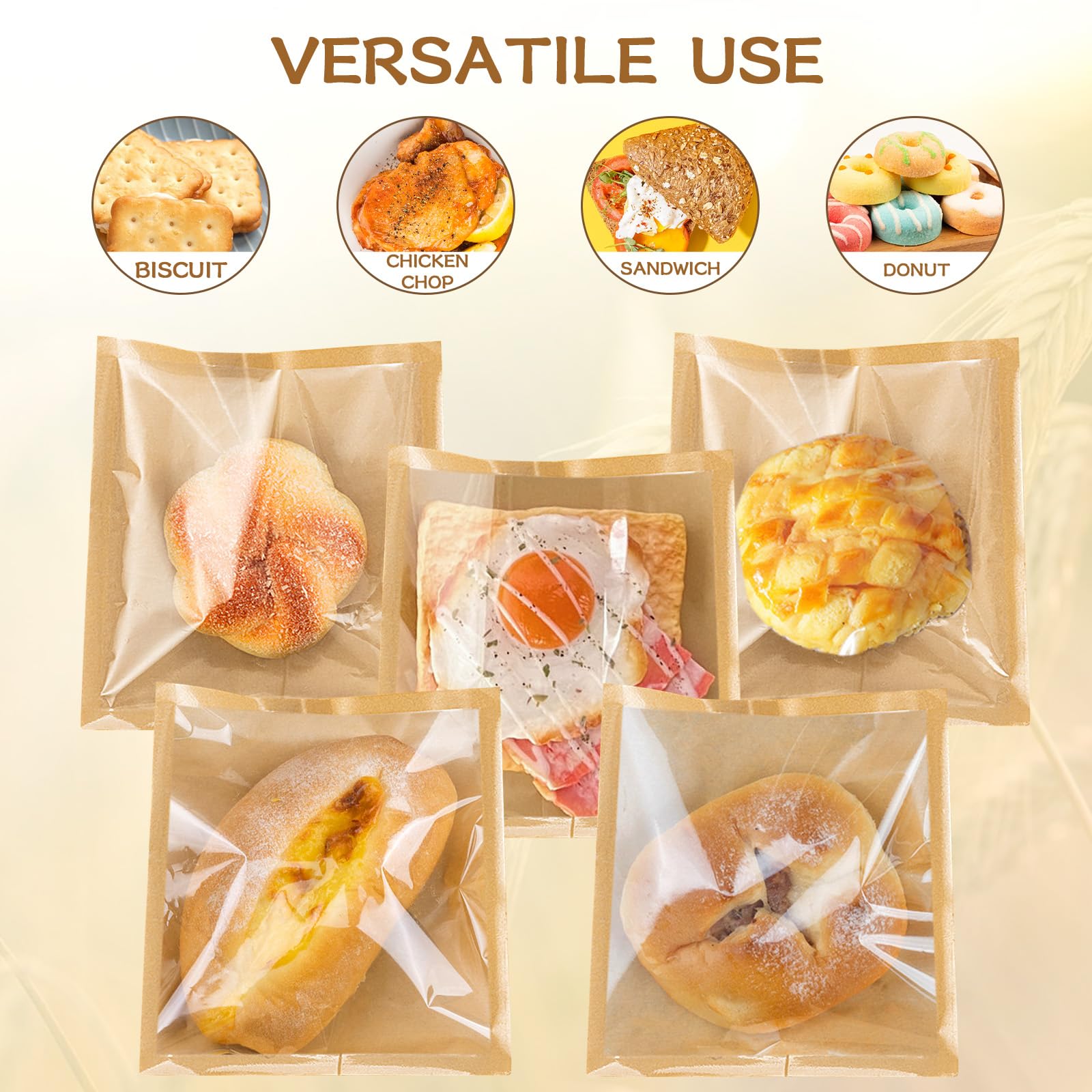 Ohuimrt 400 Pack Heat Sealable Bakery Bags With Clear Window - 7.1x7.5 Inch Kraft Paper Cookie Bags For Pastries, Donuts & Treats
