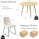 HIPIHOM 43.3 Inch Round Dining Table Set for 4, Modern Small Kitchen Coffee Set for Dining Room Kitchen Apartment (Cream Table+4 U-Shaped White Chairs)