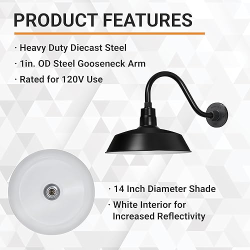 Miniatura 6 de 14pulgadas. RLM Warehouse - Pantalla con brazo de cuello de cisne y bombilla Led A19 5000K de 9W