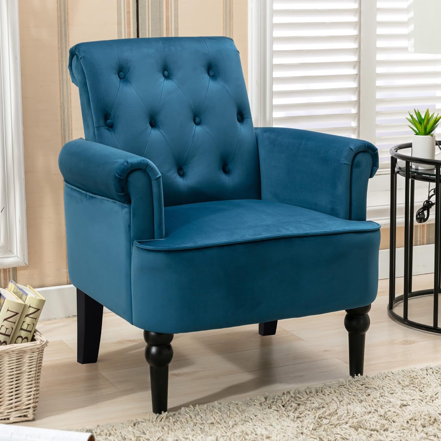 HOOSENG Velvet Accent Chair, Modern Tufted Button Armchair, Upholstered