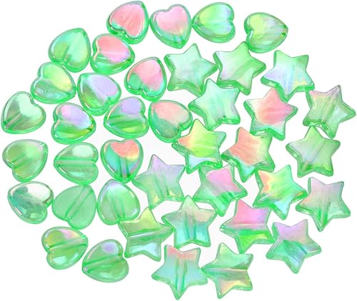 Miniatura 14 de Tupalizy 100 cuentas de acrílico de 0.354 in con forma de corazón y cuentas de estrella de 0.394 pulgadas para hacer joyas, pulseras, collares
