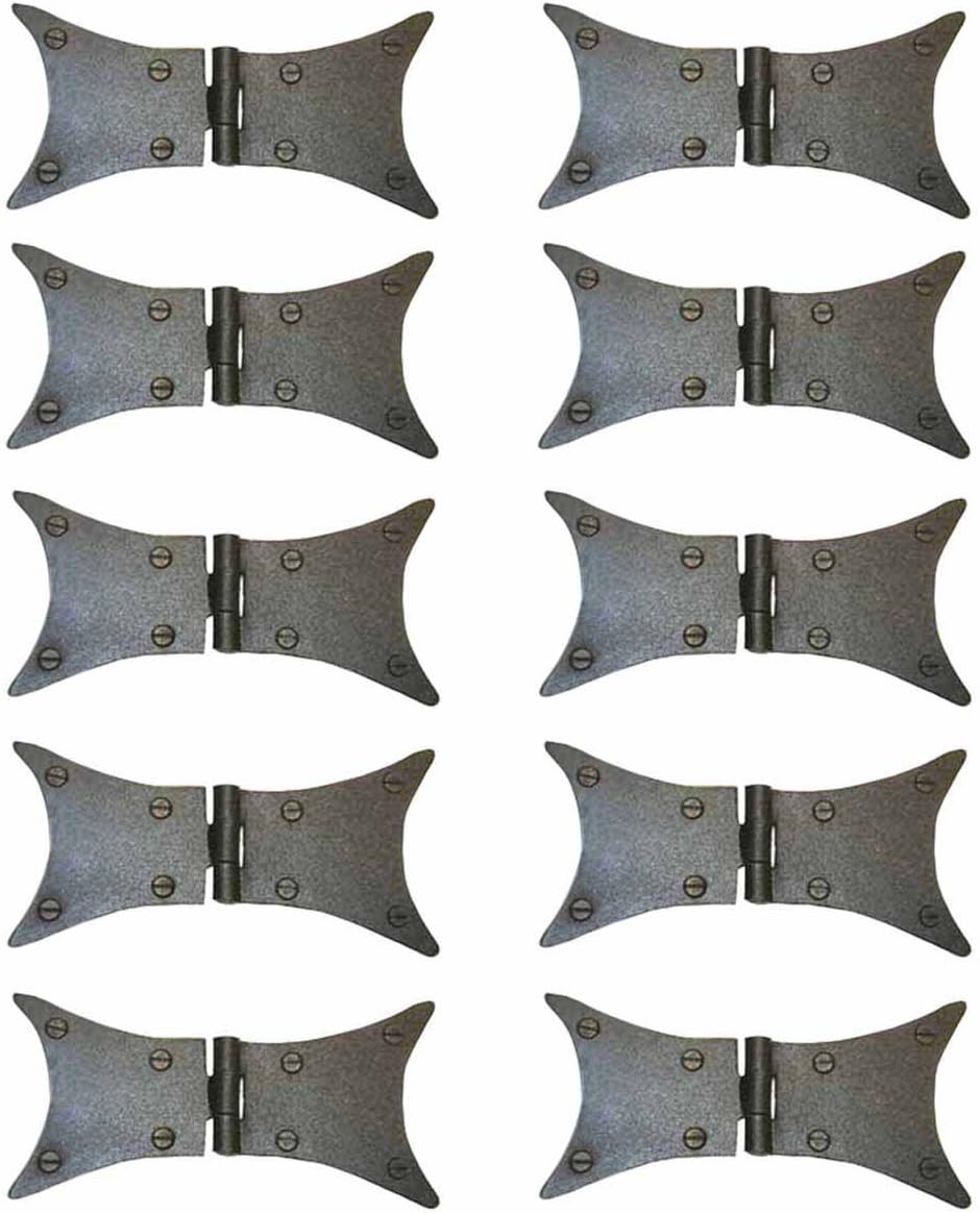 Renovators Supply Manufacturing Black Cabinet Hinge for Cabinet Door 3 Rust Resistant Wrought Iron Butterfly Flush Mount Door Hinges for Kitchen Cabinets with Hardware, Pack of 10