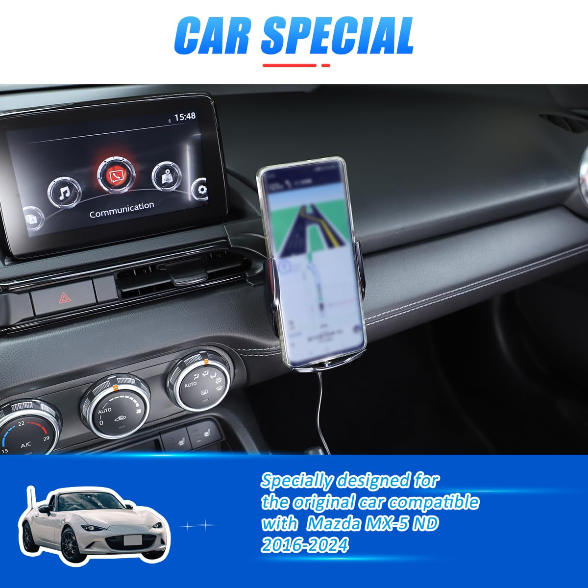 Soporte para teléfono de coche compatible con M@zda MX-5 ND 2016-2024, consola central, rejilla de ventilación, ajustable, ABS negro, accesorios de coche (estilo D)