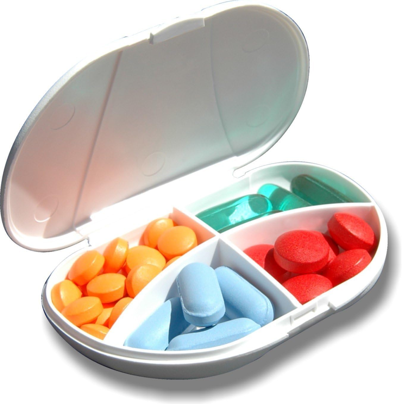 Pocket Vitacarry Pill Box W/4 Compartments Holds up to 20 Pills Actual Size: 3.0”W x 2.0”D x .6”H (White)