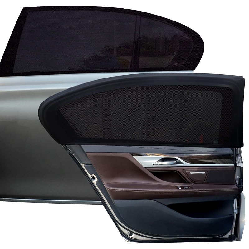 Tevlaphee Protetor Solar para Janela Lateral Traseira de Carro em Tela de Nylon Preto, Tamanho L, 2 unidades
