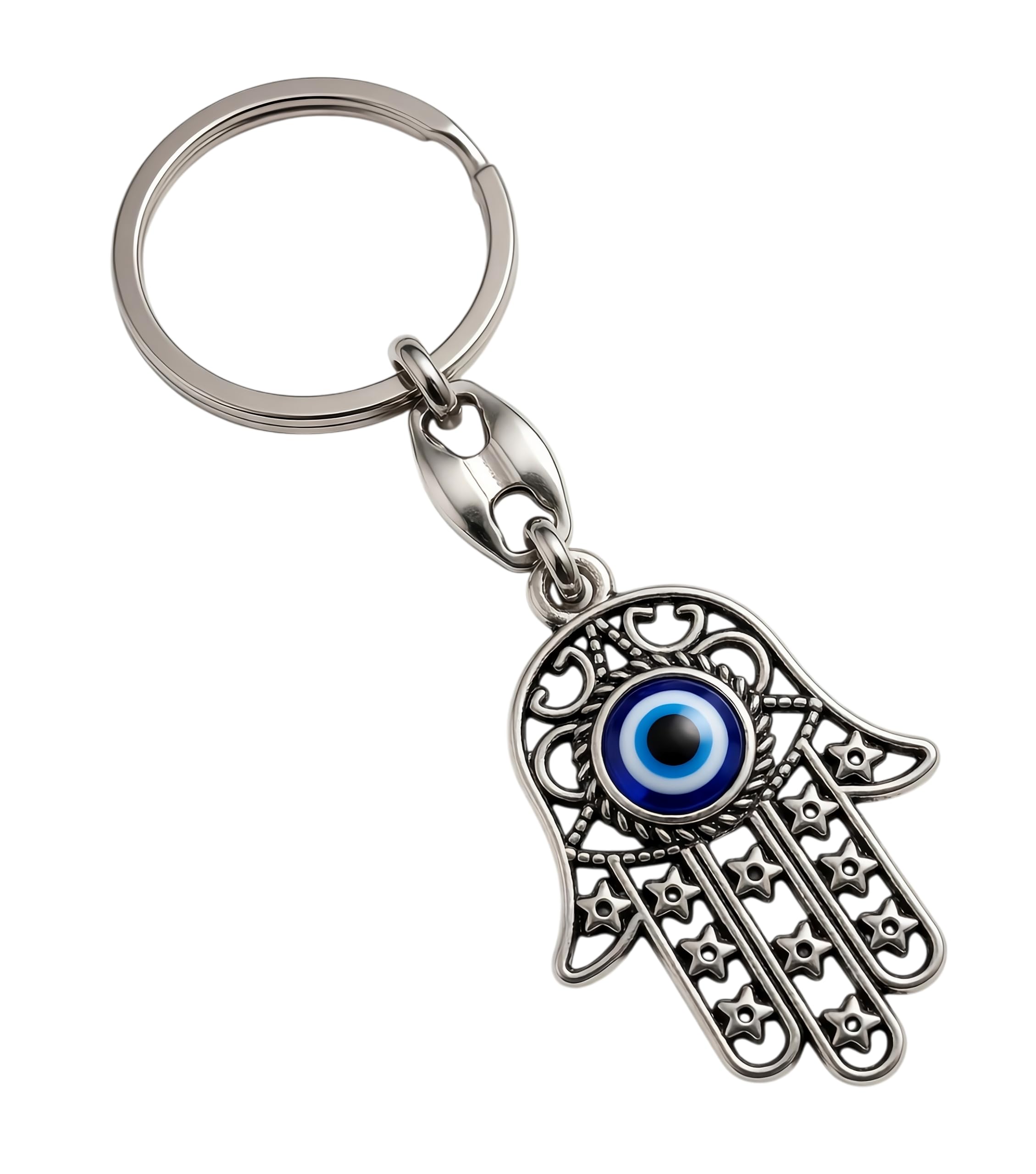 MYSTIC JEWELS – Turkish Eye Fatima Hand Keyring – Hamsa – Good Luck Charm – Good Luck Keychain – Gift