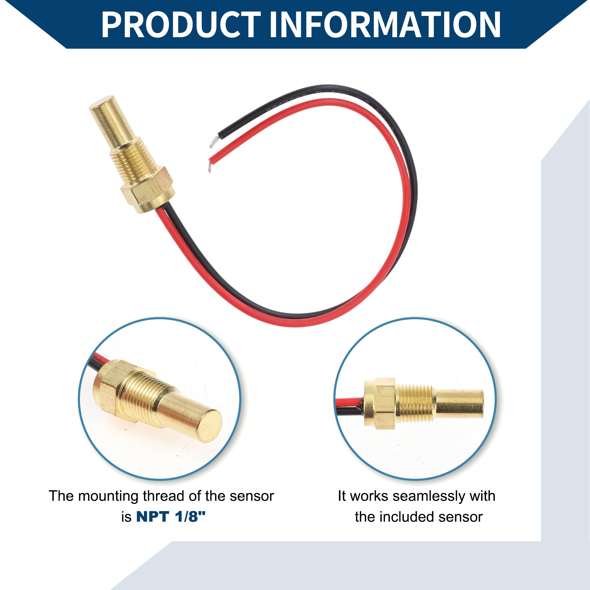 A ABSOPRO Kit universale di indicatore digitale della temperatura dell'acqua da 1,57" per sensore radiatore a tubo di raccordo nero, 100-300°F - Display LED per autoveicoli a 12V CC