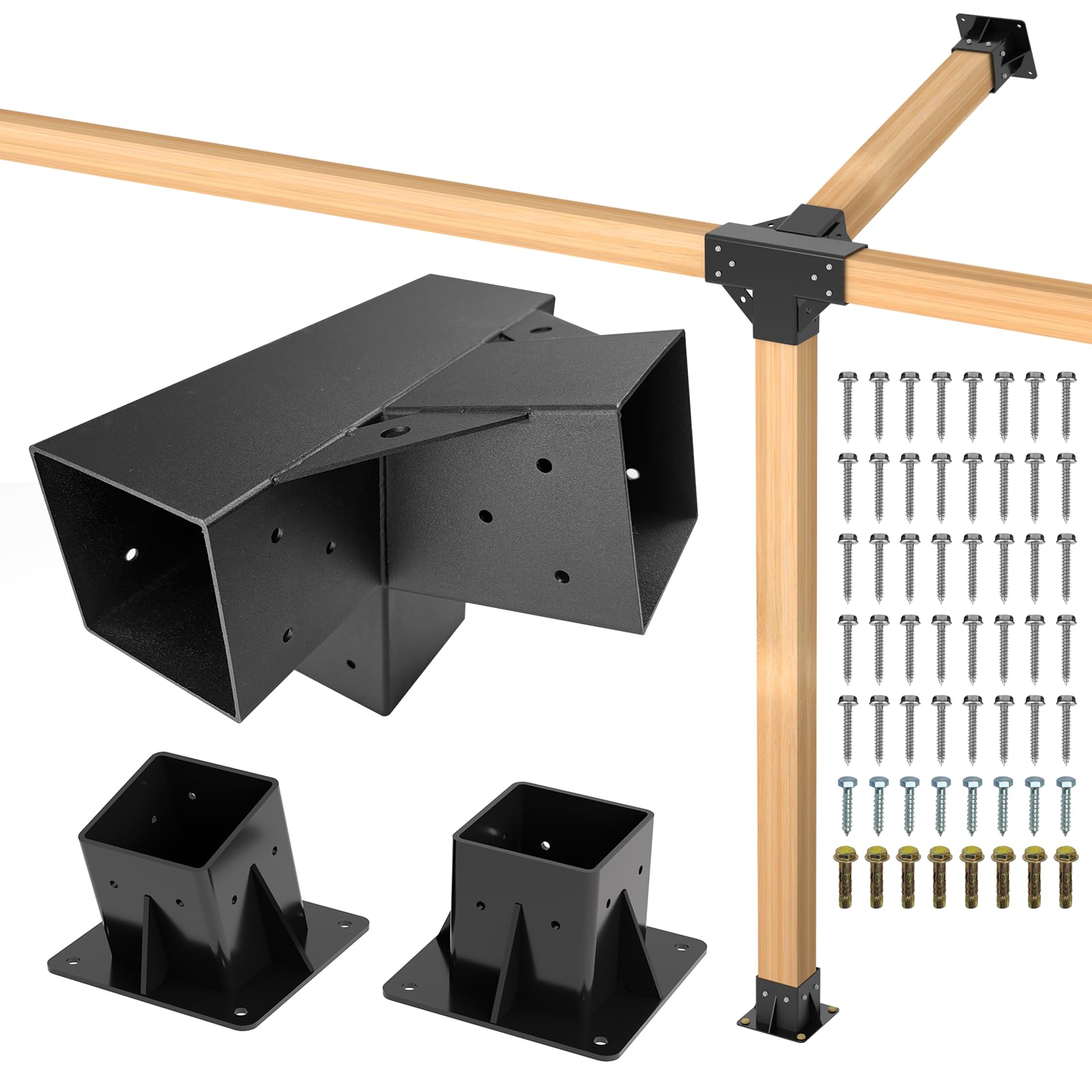 Photo 1 of 15° Lean Pergola Kit 4x4(Inner 3.64x3.64), 4-Way Slanted Pergola Roof Bracket, Post Base-Angled 4x4 Wood Post Bracket-DIY Gazebo Brackets-Hardware Kit for Outdoor Wood Beam Post Sunroom Carport Cabin