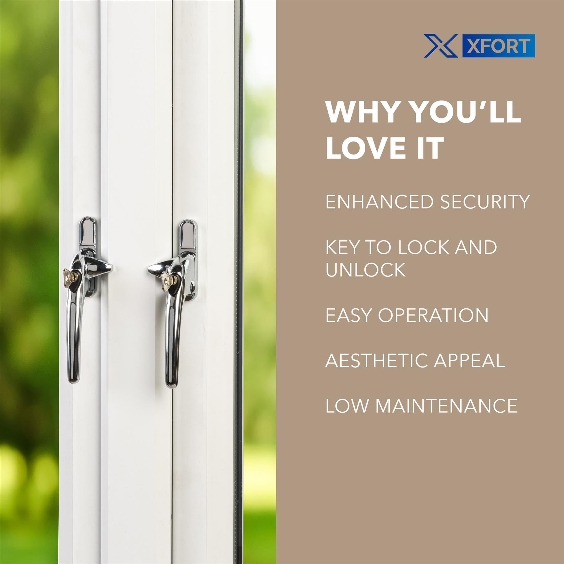 XFORT Locking Cockspur Window Handle Installation Kit in Polished Chrome, Left Hand UPVC Window Handle Replacement - Image 4