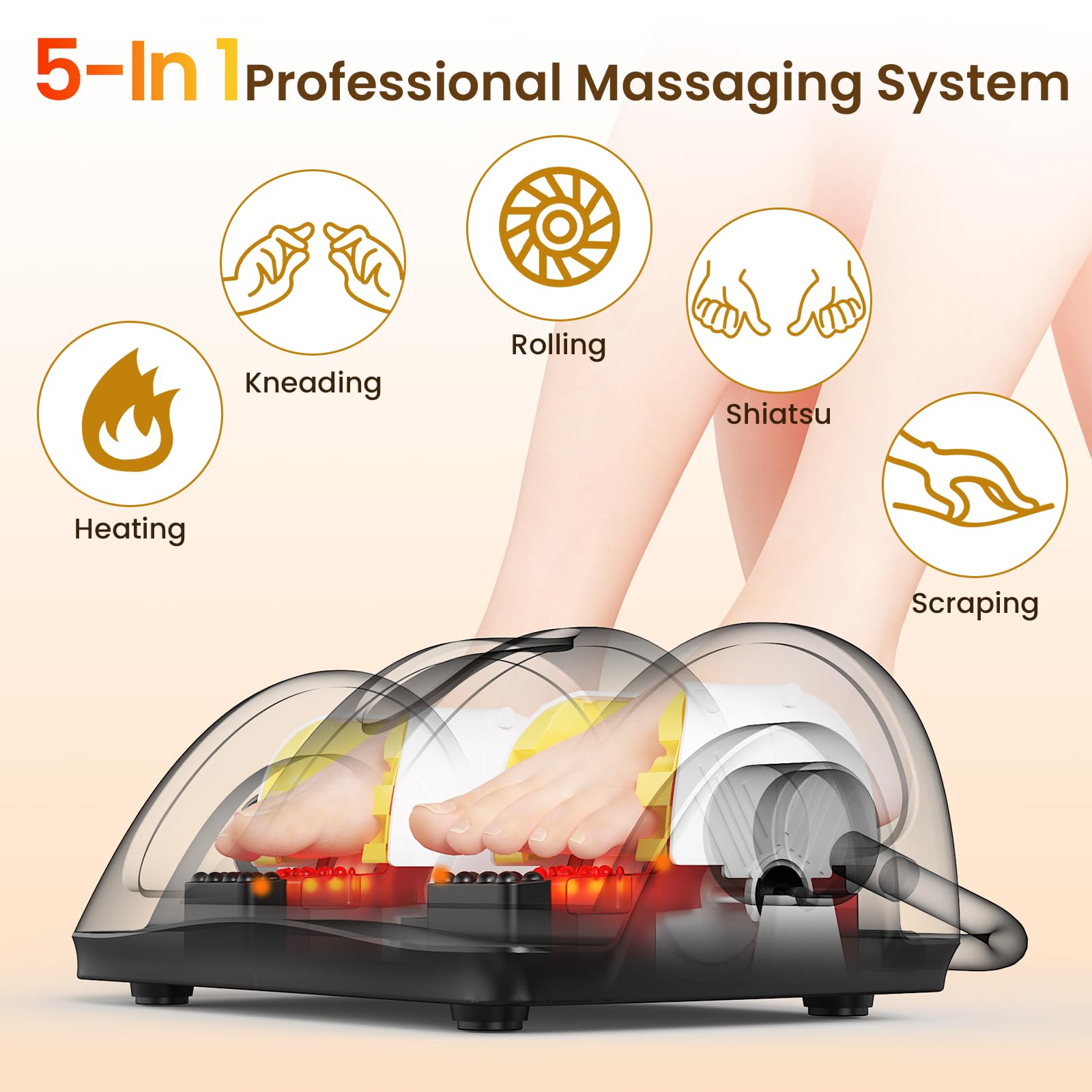 TISSCARE Masajeador de Pies Shiatsu con Calor, Masajeador Eléctrico para Piernas y Pantorrillas con Amasamiento, Rodillos, Presión, Asa Ajustable 360°, Alivio del Dolor, Regalo Hombres Mujeres