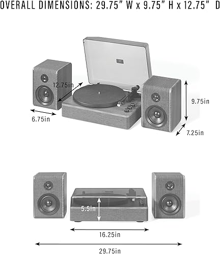 Miniatura 24 de Crosley CR7501A-CL Nocturne - Tocadiscos Bluetooth de 2 velocidades con altavoces estéreo a juego, color carbón