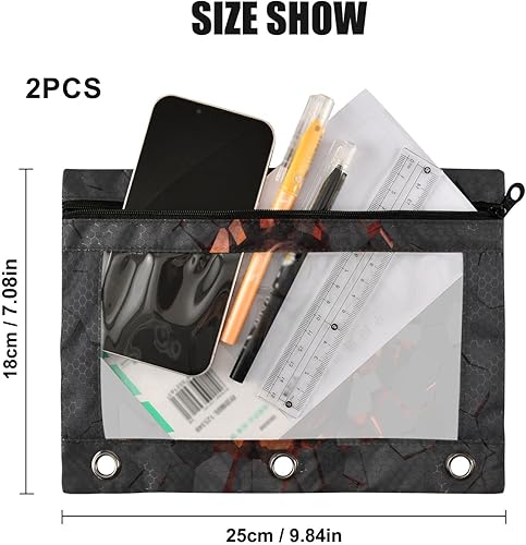 Miniatura 4 de Estuche para lápices de baloncesto 3D naranja y negro para 3 bolsillos para carpetas de anillos, bolsa transparente con cremallera suave para