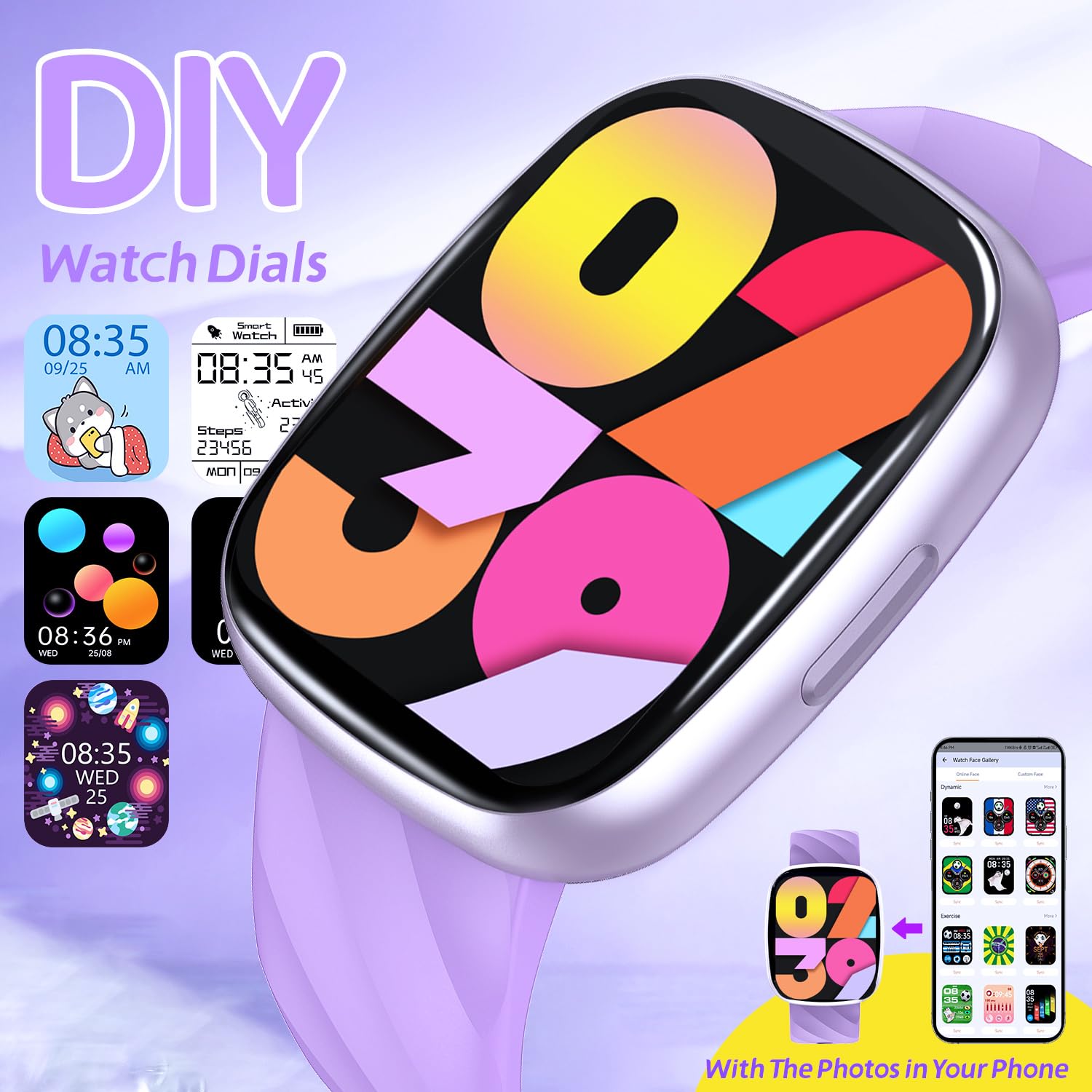 Smart Watch for Kids, Kids Fitness Tracker Watch for Boys Girls Ages 5-15, Activity Tracker, Heart Rate Sleep Monitor, IP67 Waterproof, Pedometer, Sport Modes, Puzzle Game (Purple)