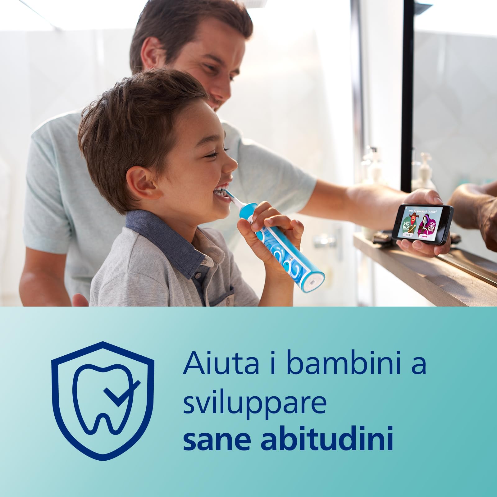 Philips Sonicare For Kids HX6322/04 Spazzolino Elettrico Sonico per Bambini, Connesso all'App, Blu