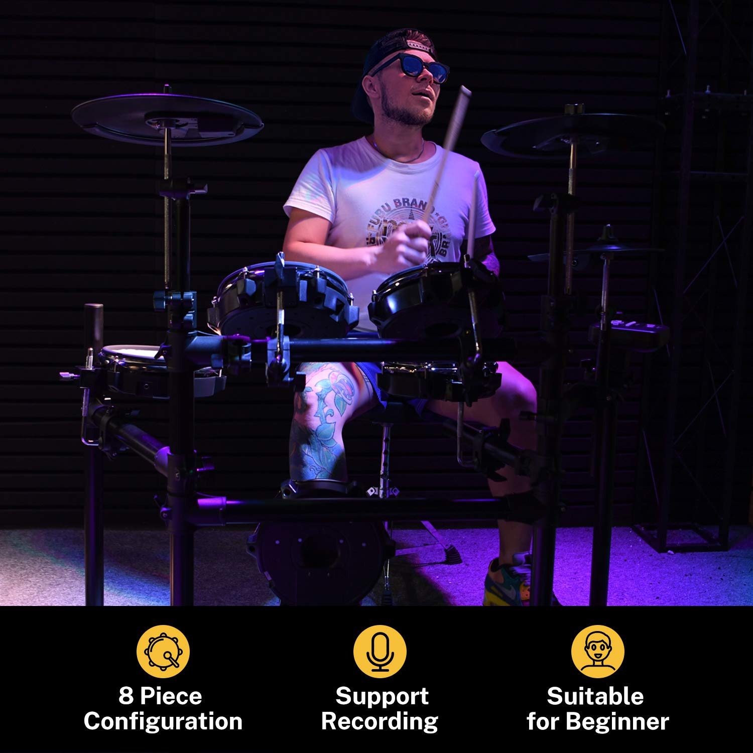 Buy Donner DED200 Electric Drum Set Electronic Kit with 5 Drums 3