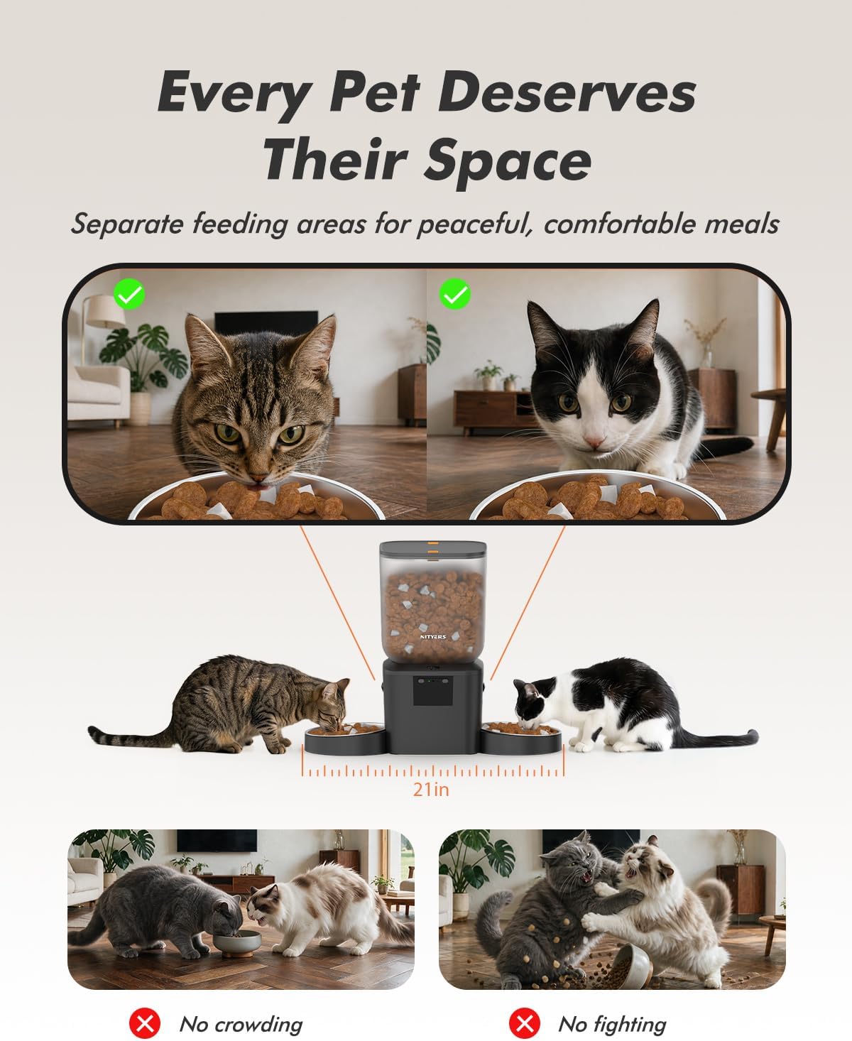 Nityers automatic cat feeder for two cats — 2K Cameras & 8L Hopper product image 3