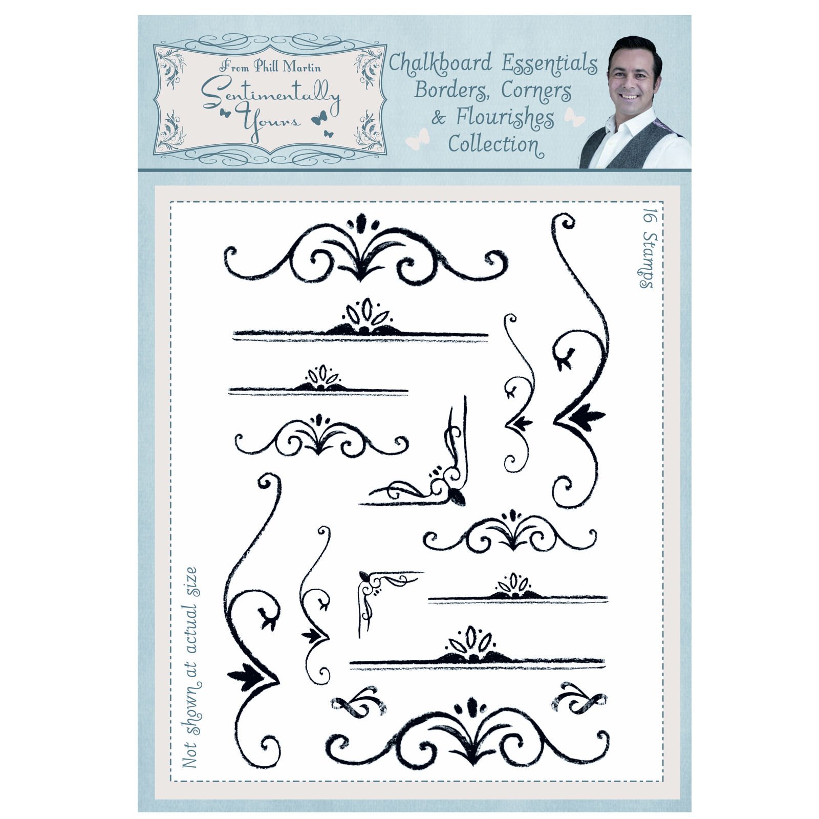 Sentimentally Yours by Phill MartinA5 Chalkboard Essentials Borders Corners and Flourishes Collection Clear Stamp Set, Polymer, 10 x 15 x 0.8 cm