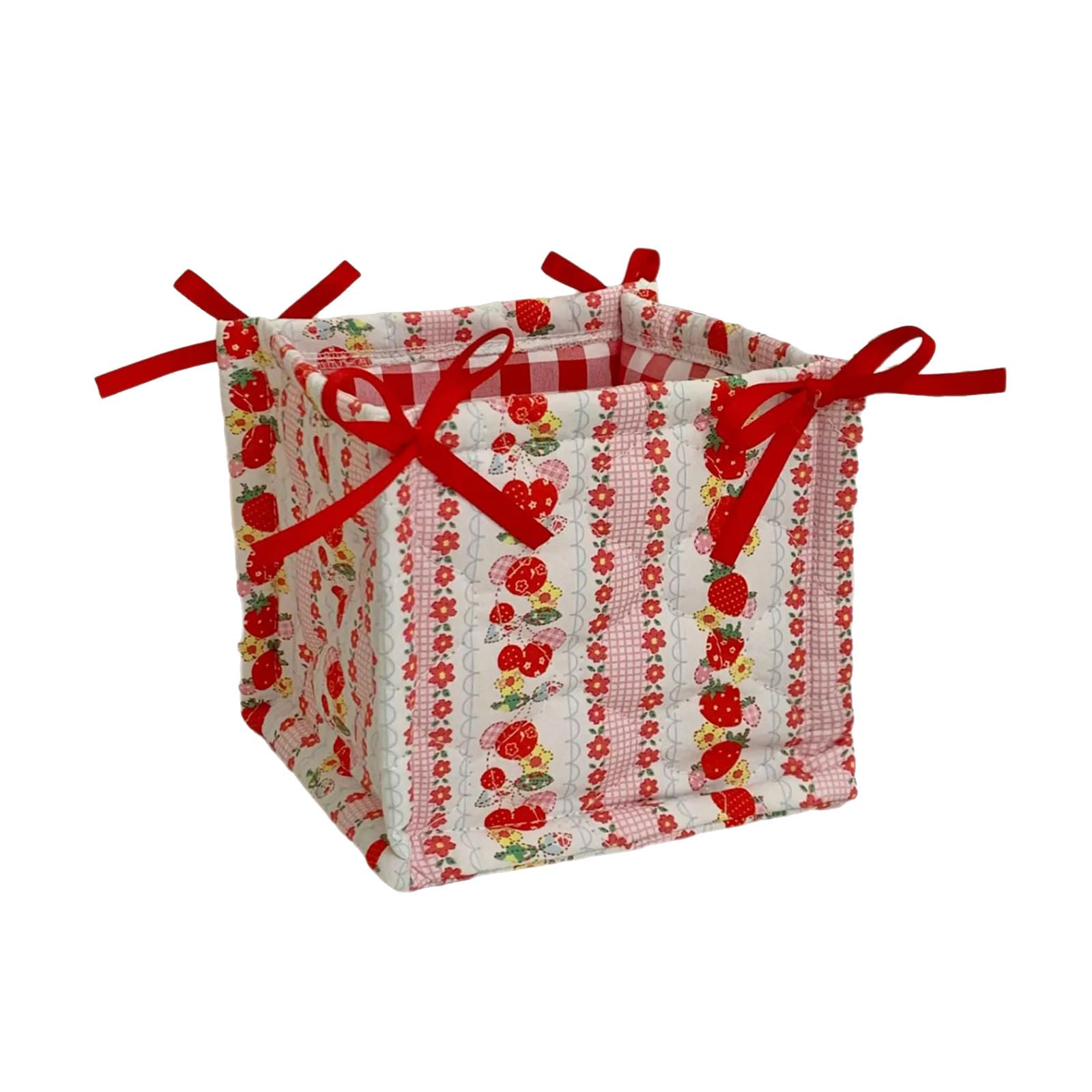 Quilted Fabric Desktop Storage Basket for Home and Organization for Stationery and Cosmetics Soft Quilted Container