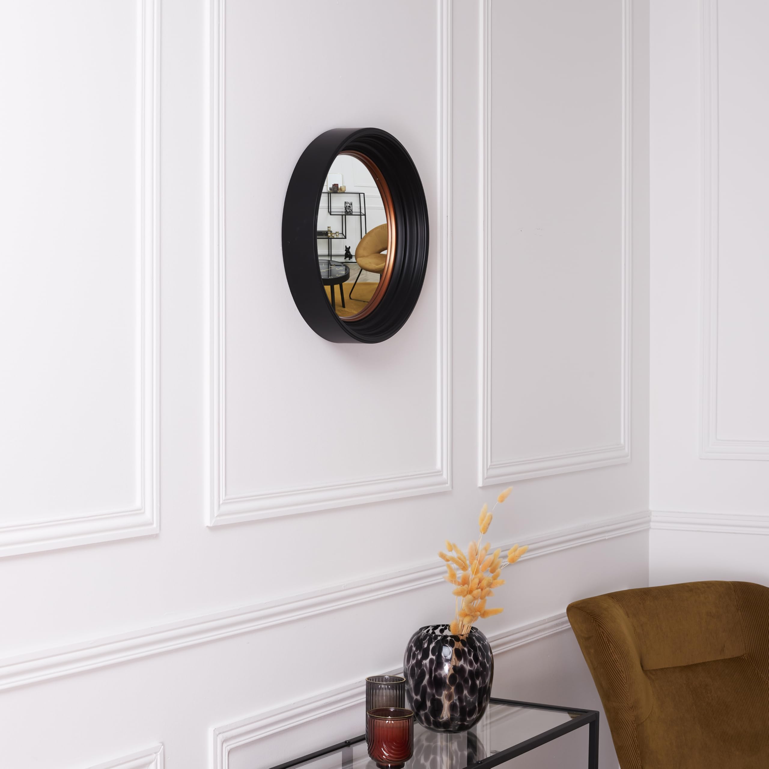 HOME DECO FACTORY, HD0112, Okrągłe wypukłe lustro 405 cm, Elegancka dekoracja ścienna, Efekt powiększenia, Nowoczesny design, Łatwy w montażu, Czarny kontur, Idealny do salonu lub sypialni - Czarny